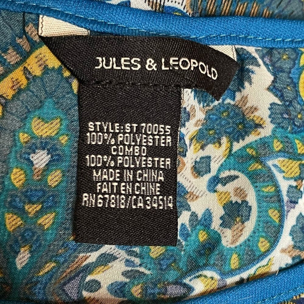 Jules and Leopold Sheer Blue Design Wispy Top w/ Open Keyhole & Bishop Sleeve - Picture 7 of 9